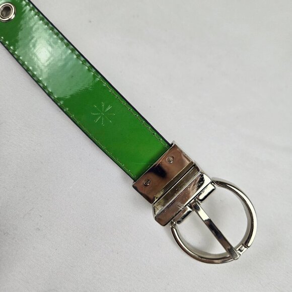 Reversible Patent Green/Navy Blue Silver Rivets Down Length Silver Hardware - Picture 2 of 8